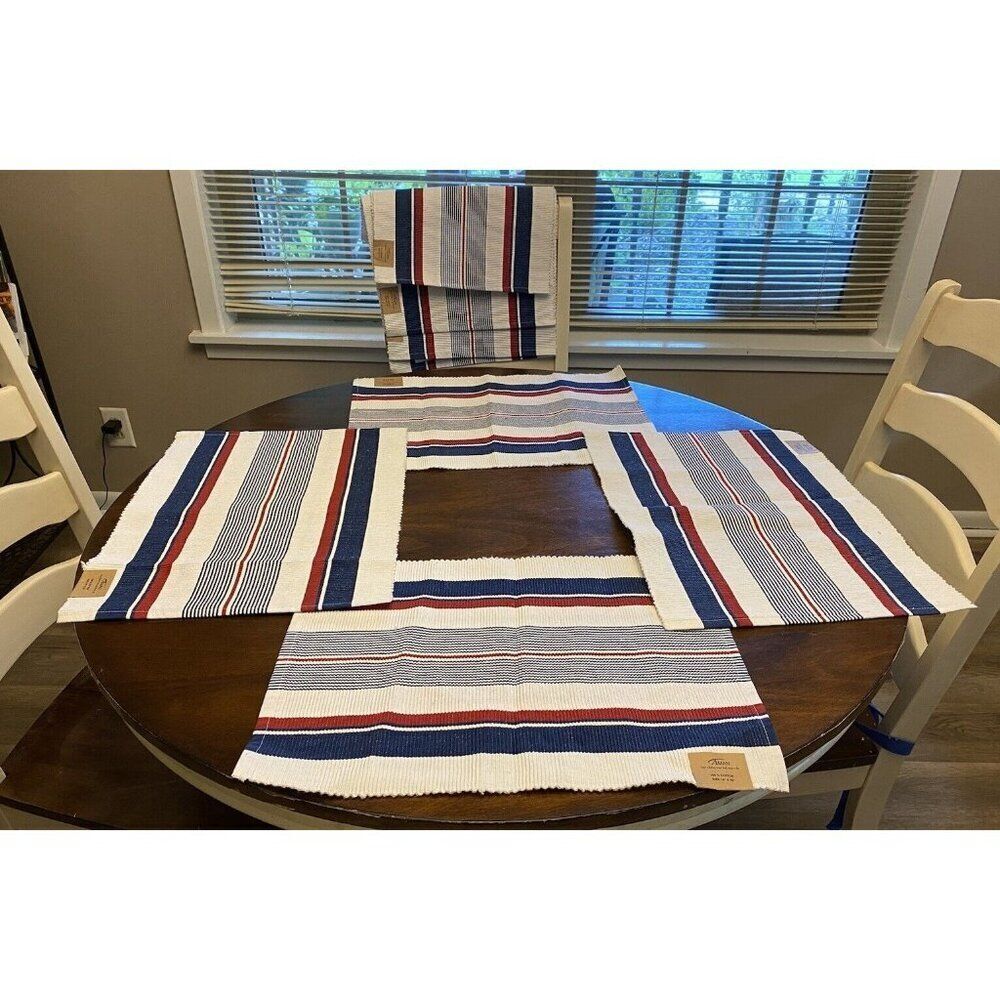 AMAN Placemats Cotton Red White Blue Americana Patriotic Set of 8